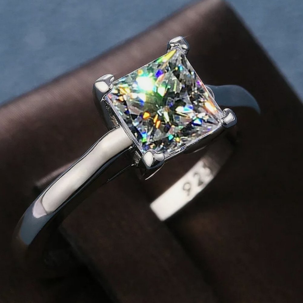 Sterling Silver 925 Diamond Princess Cut Ring - Picture 2 of 5